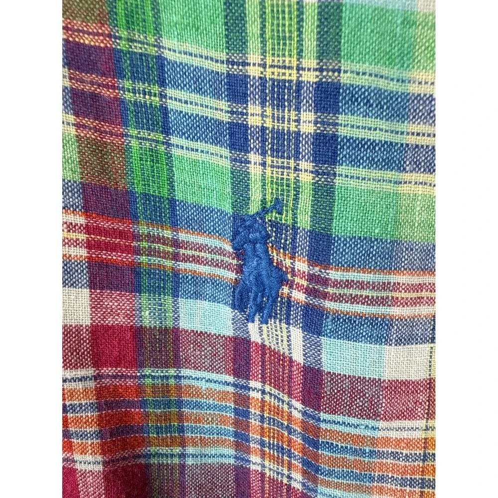 Ralph Lauren Button Down Men S Multicolor Preppy Hipster Linen Madras Plaid Pony